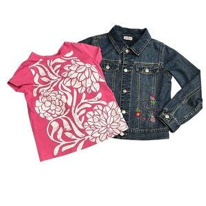 Hanna Andersson Girls size 10 (140) floral T-shirt and embroidered denim jacket